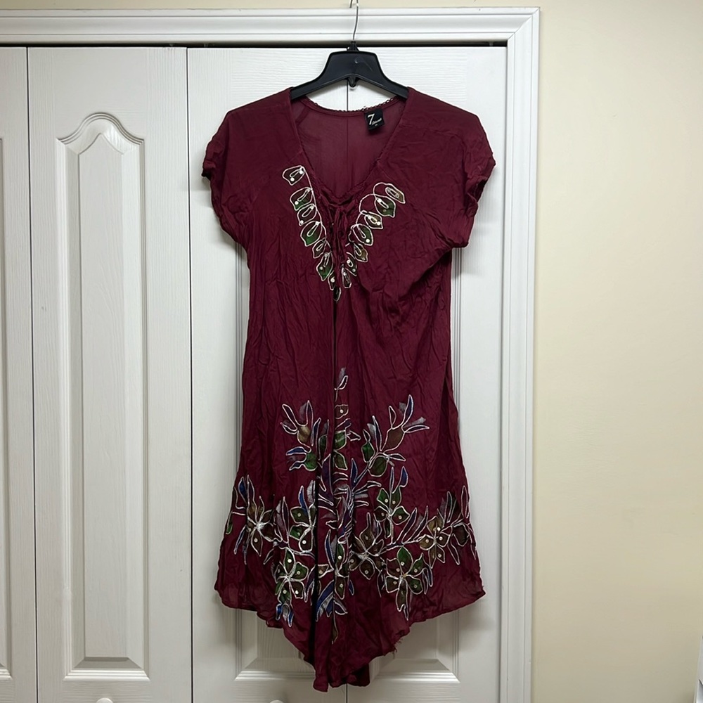 7 islands Burgundy Embroidered Swim Coverup Size 1X